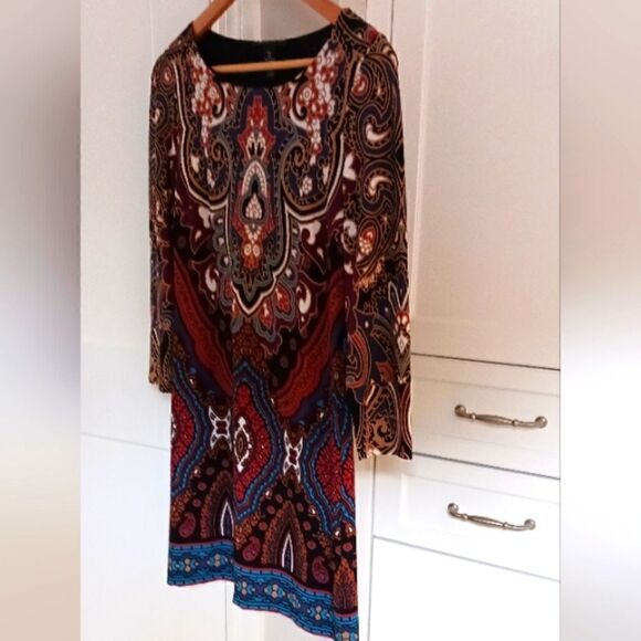 INC Scoopneck Paisley Sheath Dress 3/4 Sleeves Sz Small - Picture 2 of 10